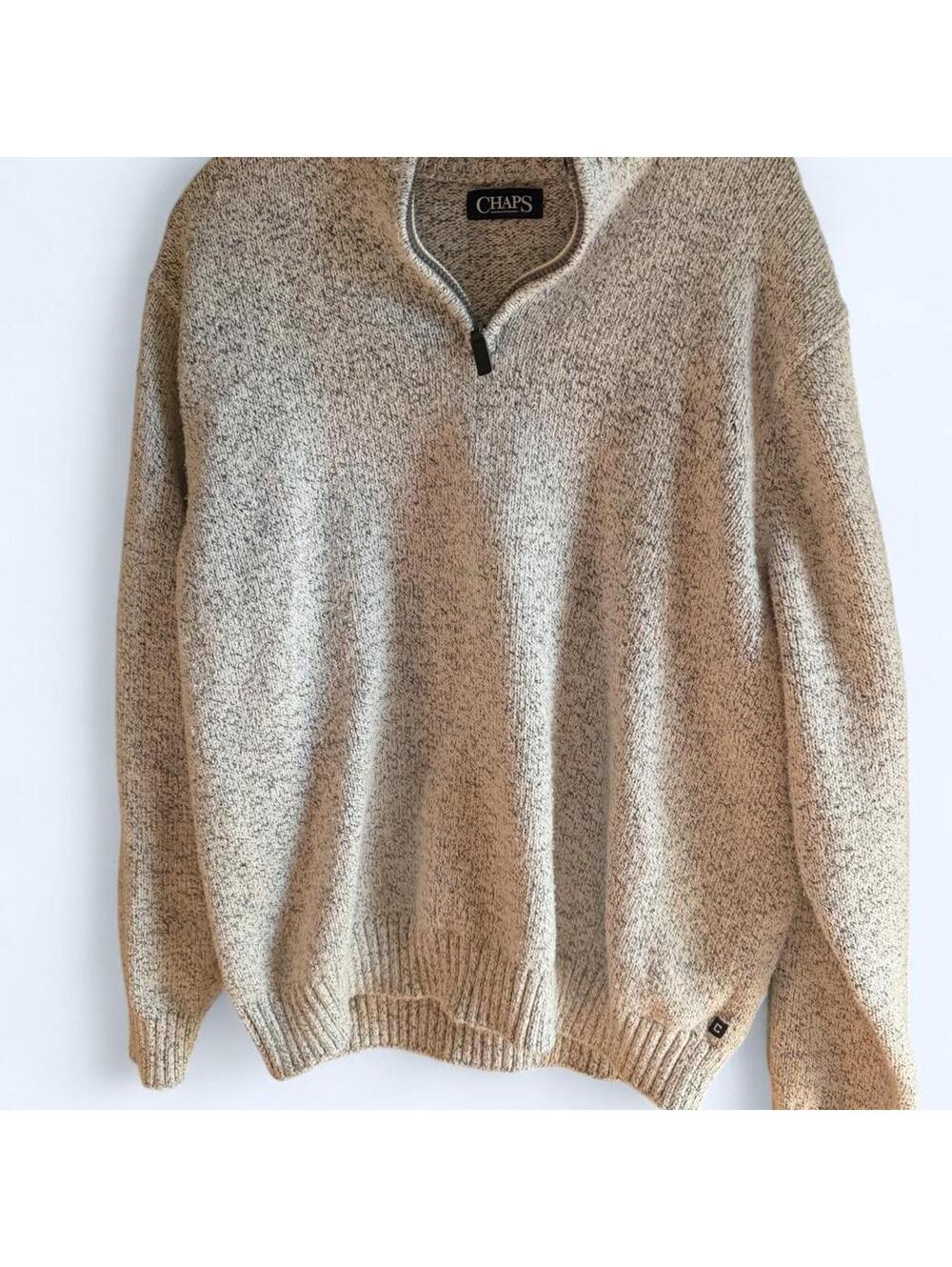Chaps white and grey quarter zip sweater